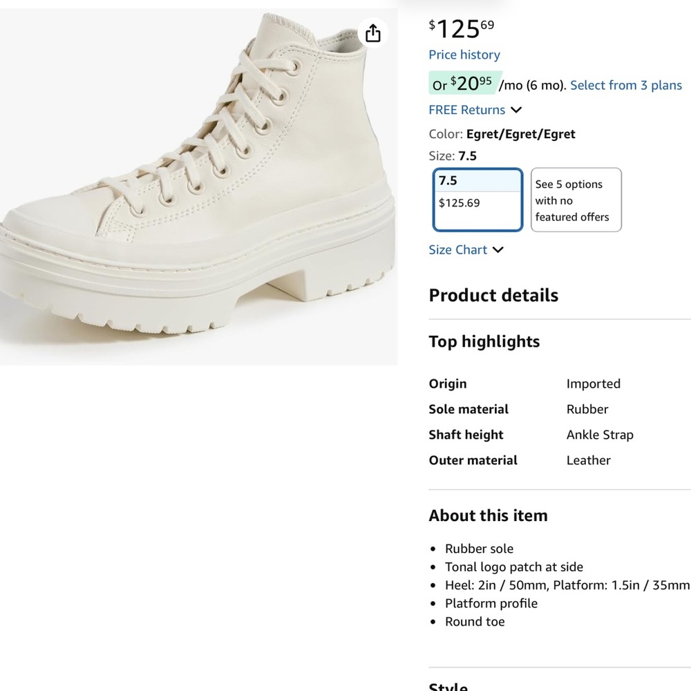 🌸Chuck Taylor Women’s Leather Lugged  High Tops size 9 - Picture 7 of 12